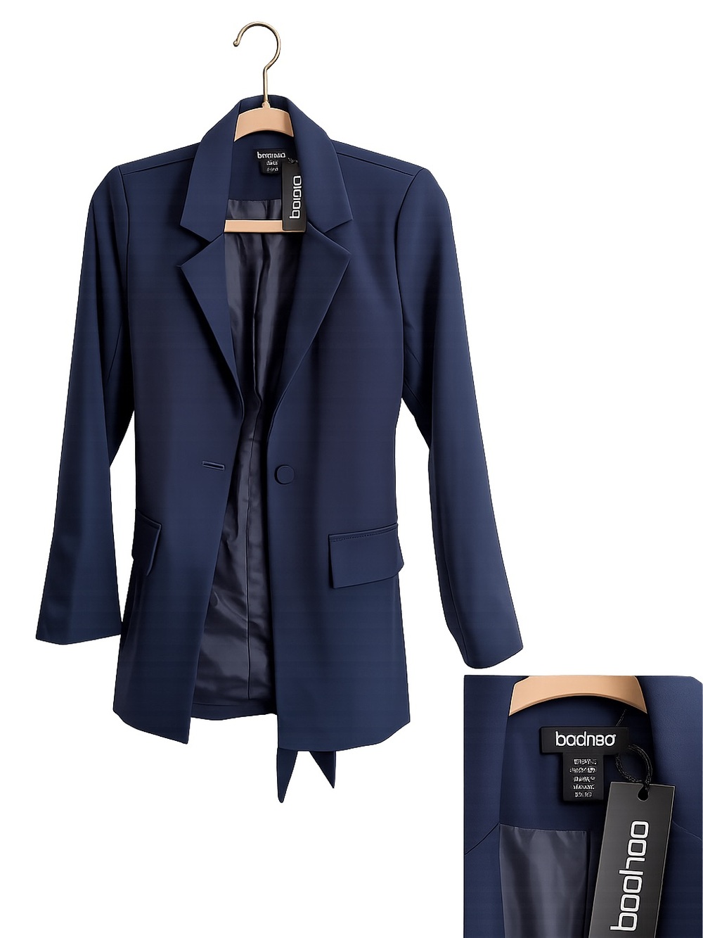 Boohoo Dark Navy Single-Button Tailored Blazer